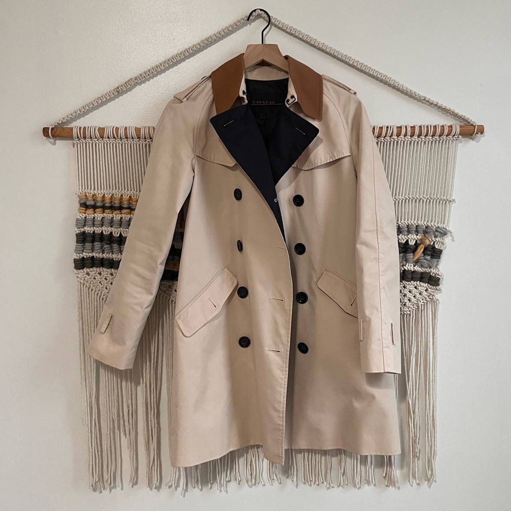 Classic COACH tan double-breasted trench coat
